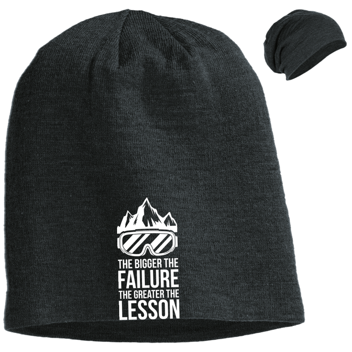 The Bigger The Failure The Greater The Lesson Slouch Beanie - Powderaddicts