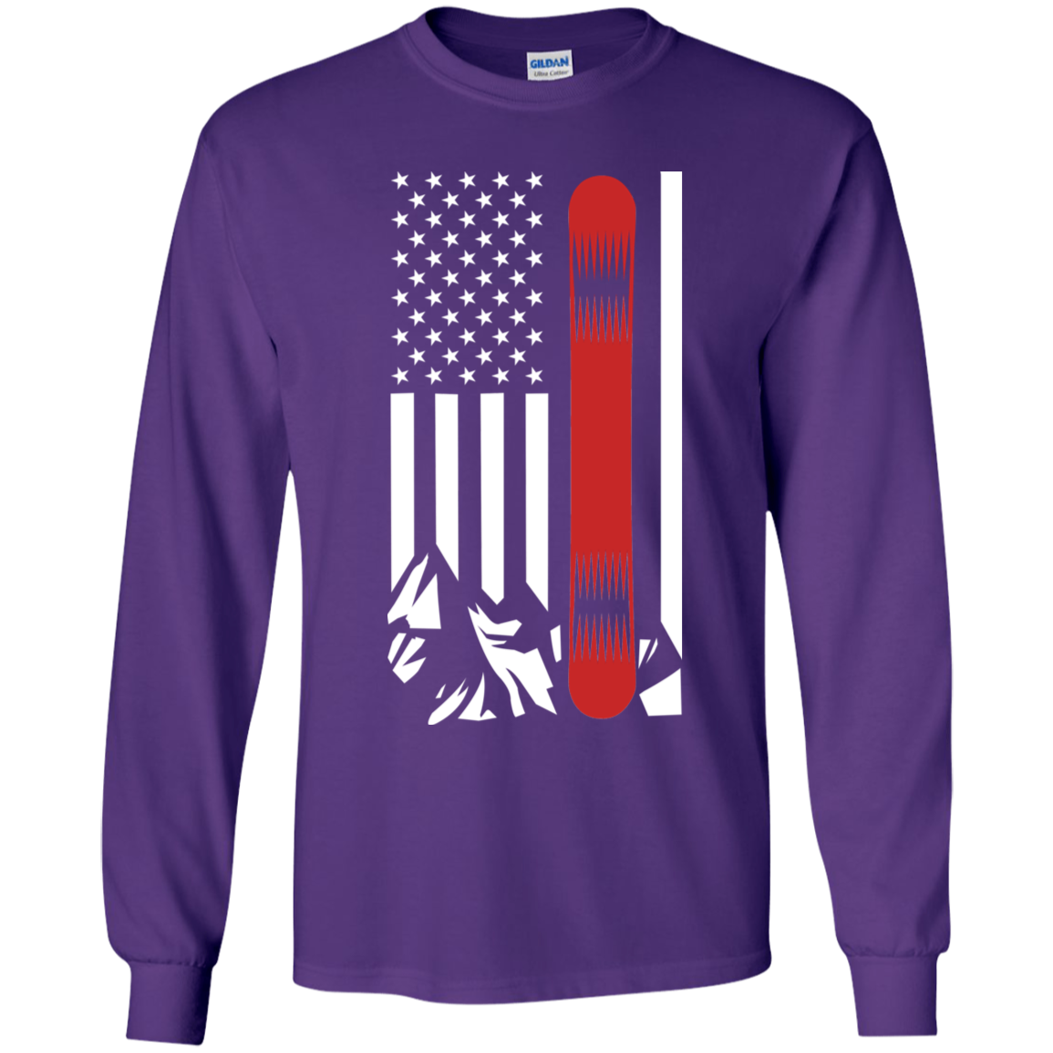 USA Snowboard Flag Thin Red Line G240B Youth LS T-Shirt - Powderaddicts