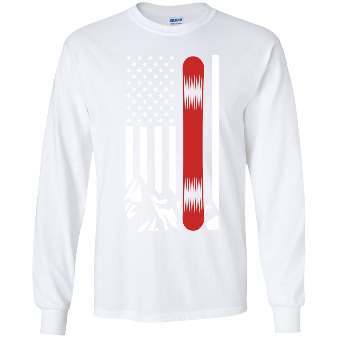 USA Snowboard Flag Thin Red Line G240B Youth LS T-Shirt - Powderaddicts