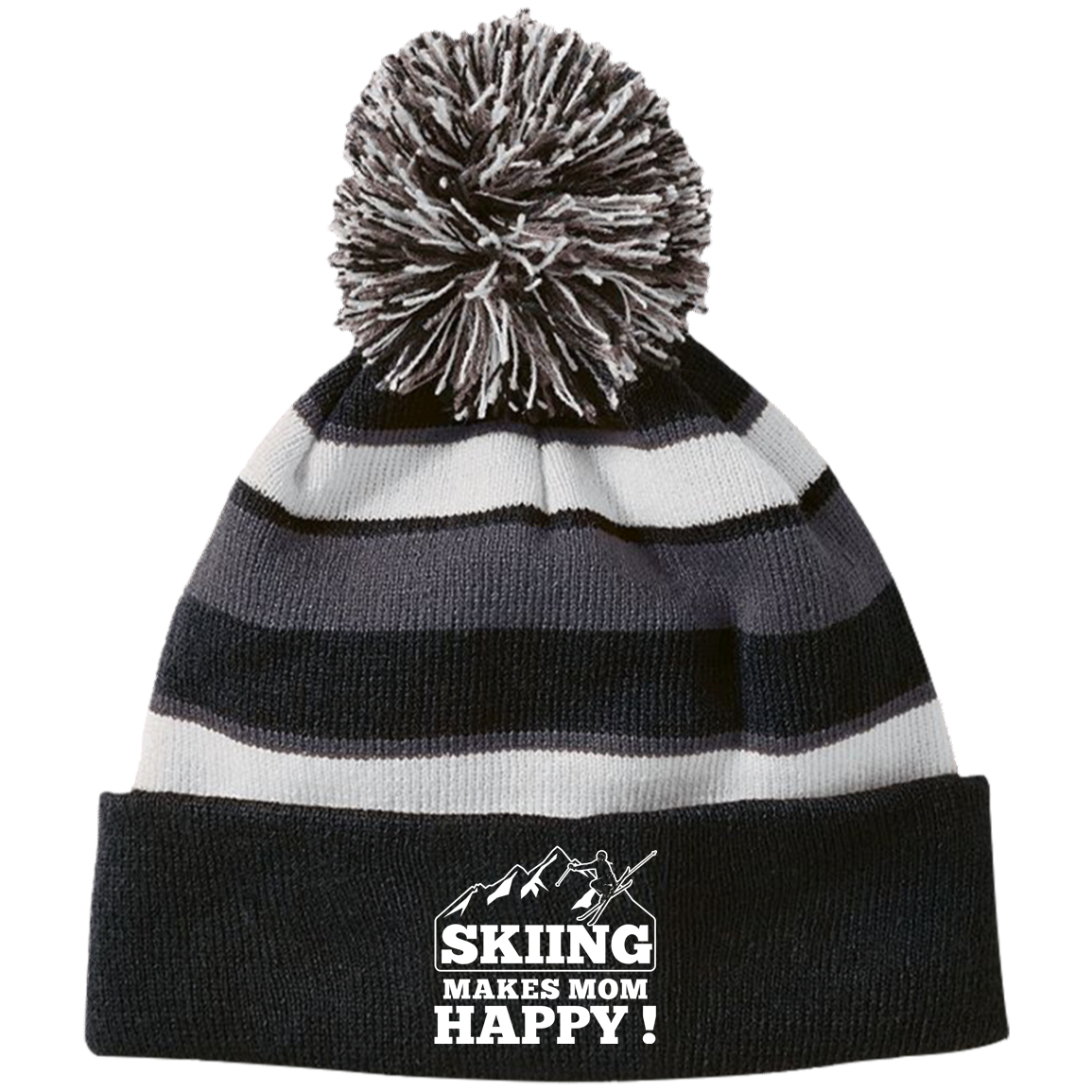 Skiing Makes Mom Happy Striped Beanie - Powderaddicts