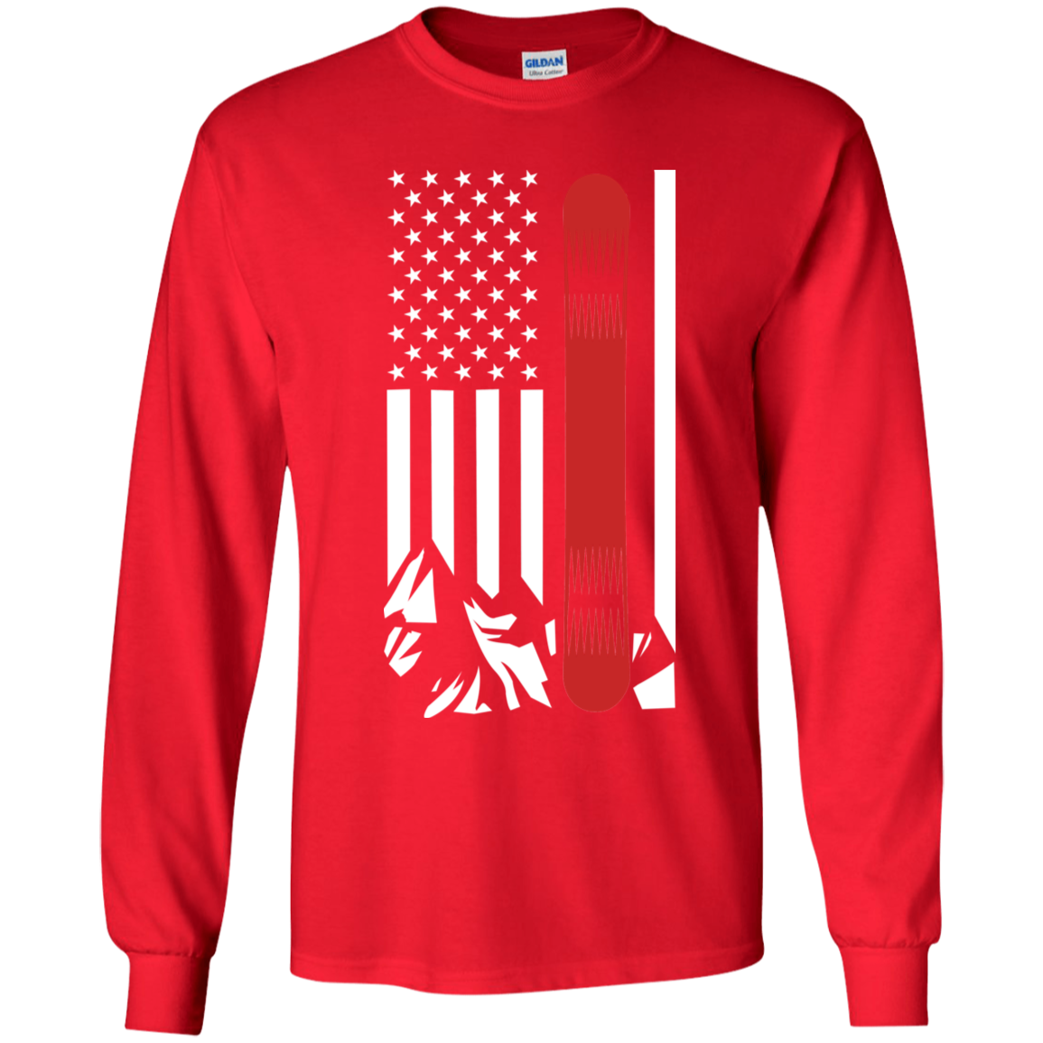 USA Snowboard Flag Thin Red Line G240B Youth LS T-Shirt - Powderaddicts