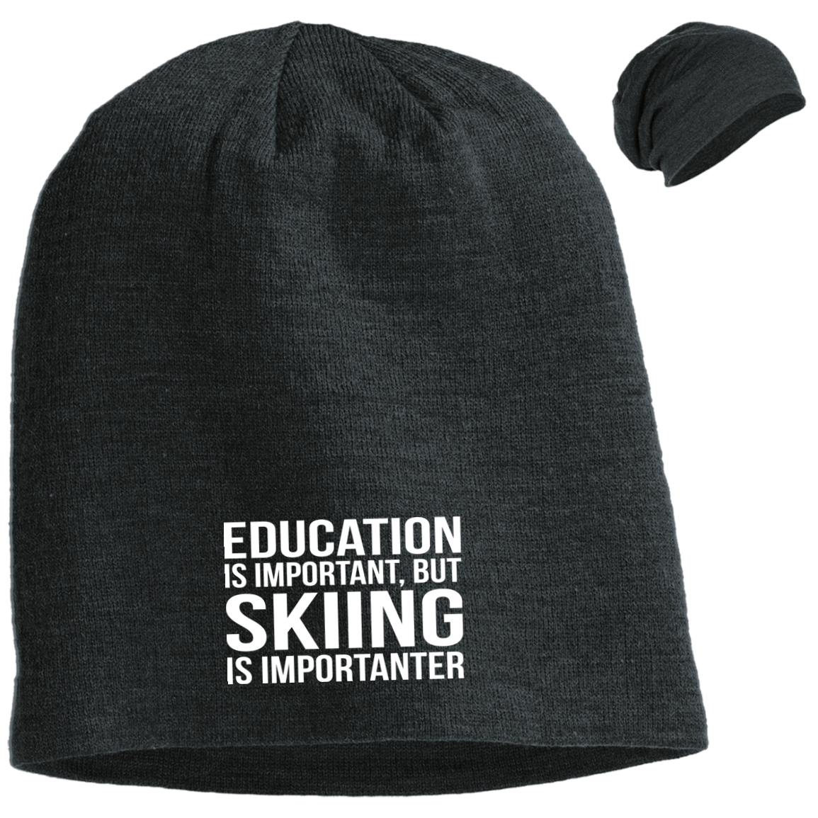 Education is Important but Skiing is Importanter Slouch Beanie - Powderaddicts