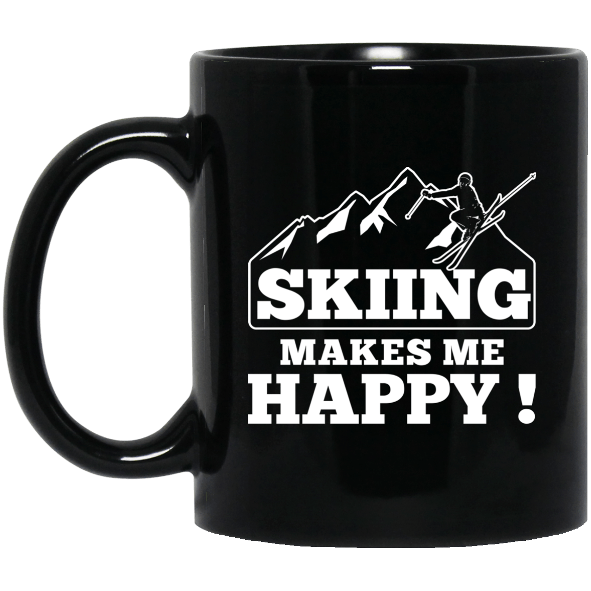 Skiing Makes Me Happy Men's Black Mug - Powderaddicts
