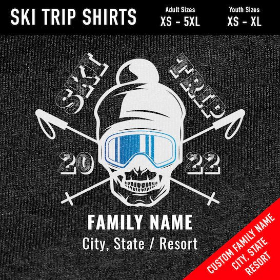 Family Ski Trip 2022 Skull Short-Sleeve Unisex T-Shirt - Powderaddicts