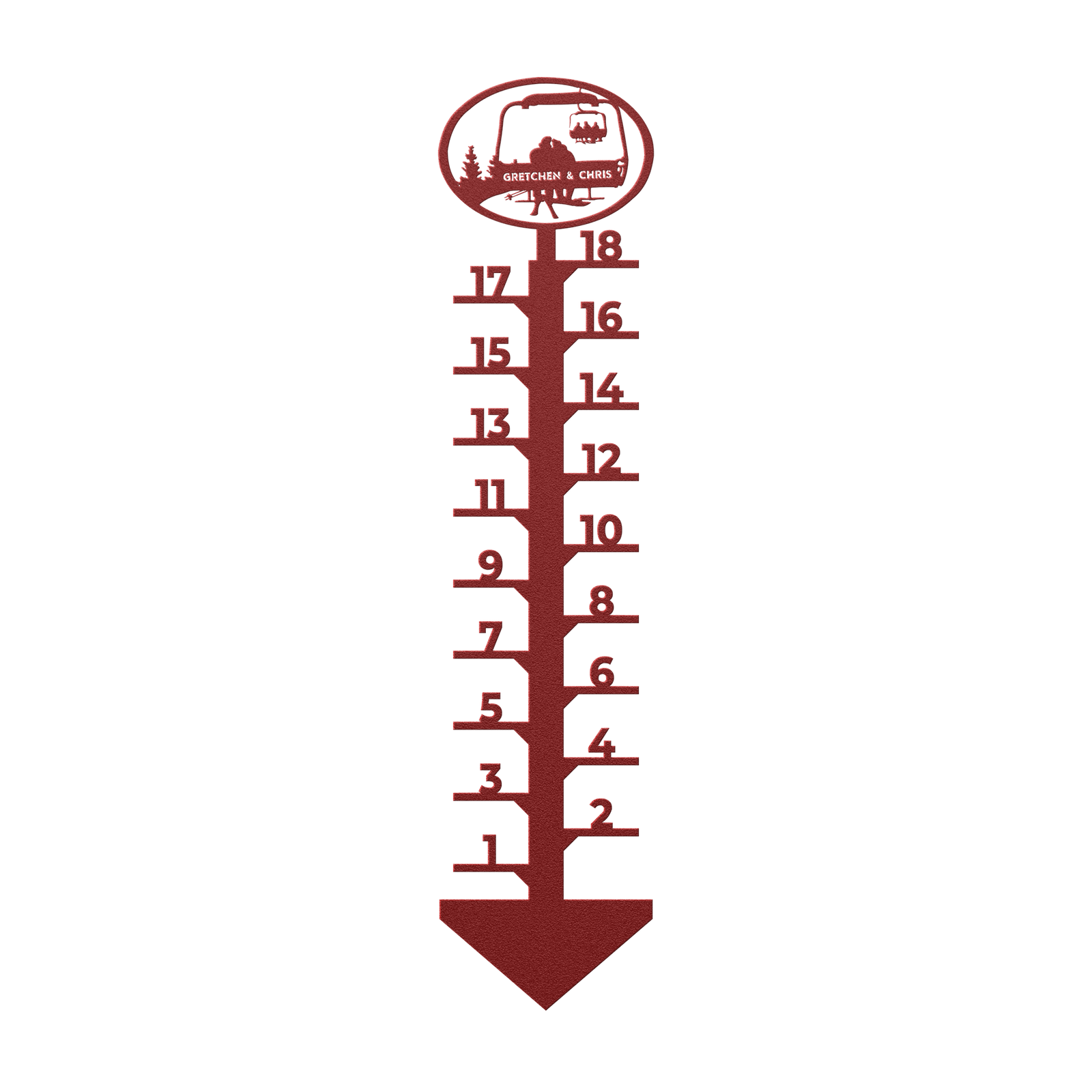 PERSONALIZED CHAIRLIFT SNOW GAUGE-SKIING MAN AND SNOWBOARDING WOMAN COUPLE- MADE IN THE USA 🇺🇸