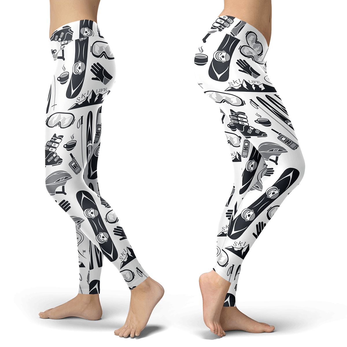 Ski and Snowboard White Patterns Leggings - Powderaddicts