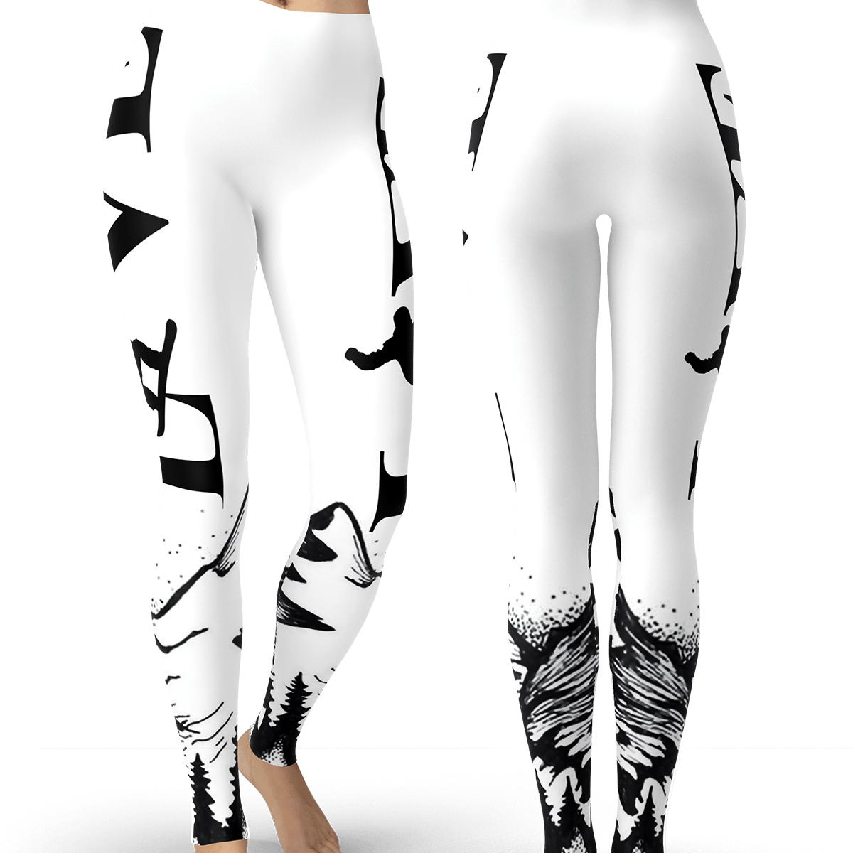 Love Snowboard Black and White Leggings - Powderaddicts