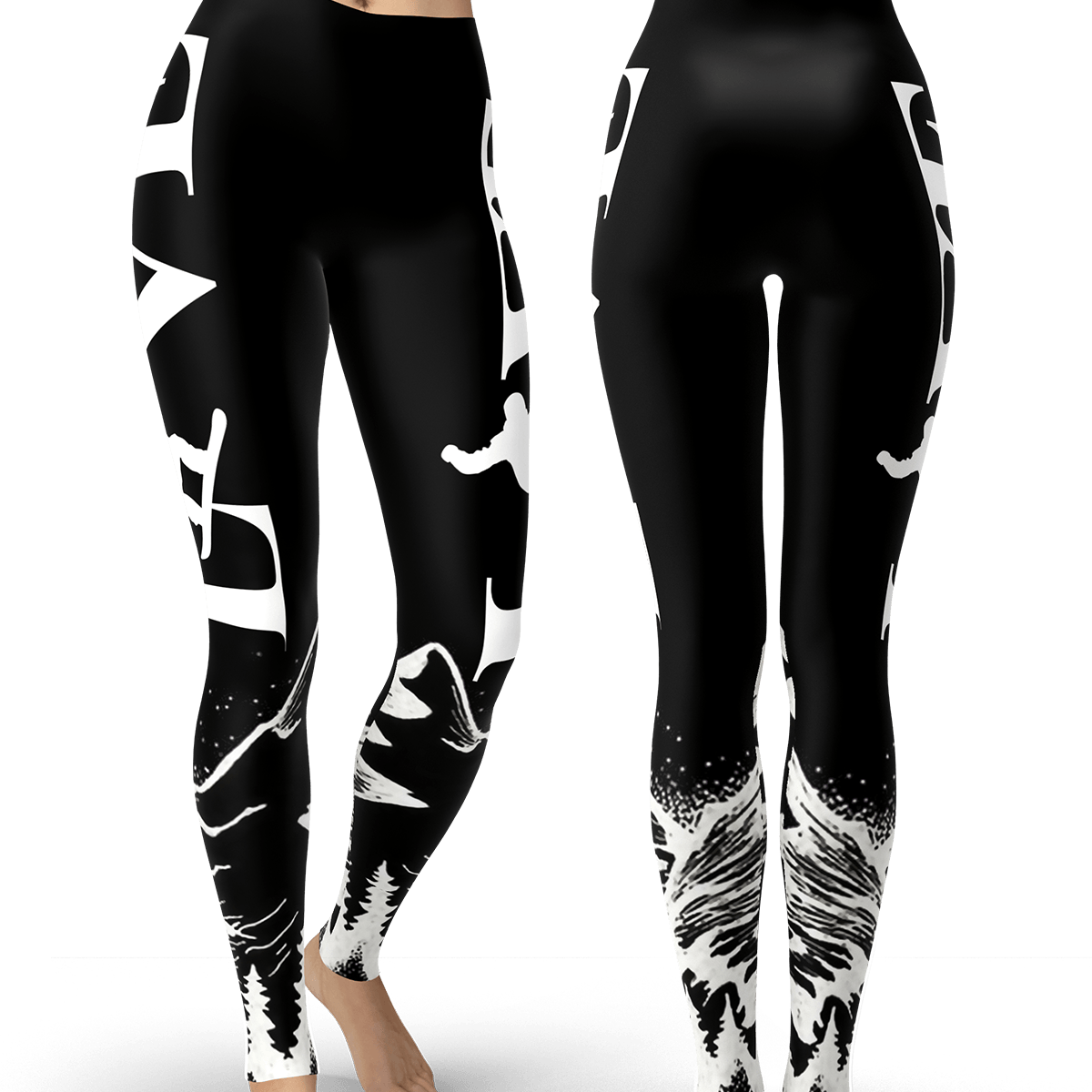 Love Snowboard Black and White Leggings - Powderaddicts