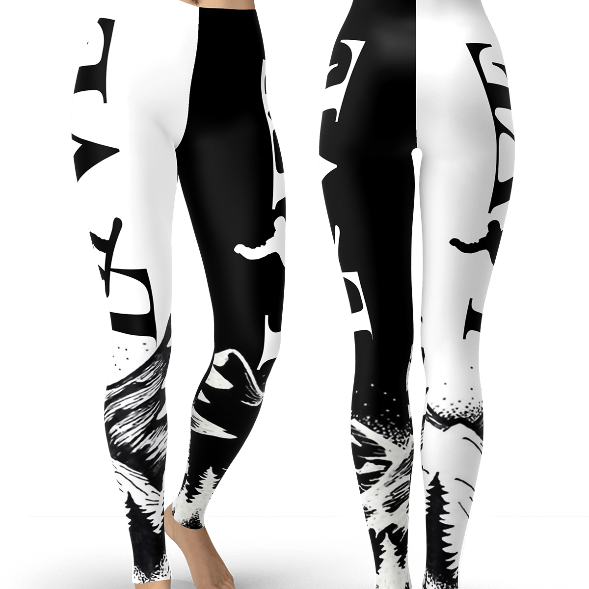 Love Snowboard Black and White Leggings - Powderaddicts