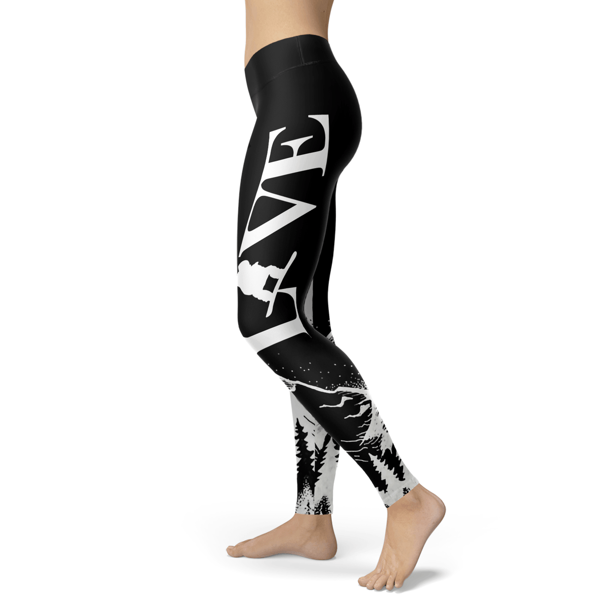 Love Snowboard Black and White Leggings - Powderaddicts