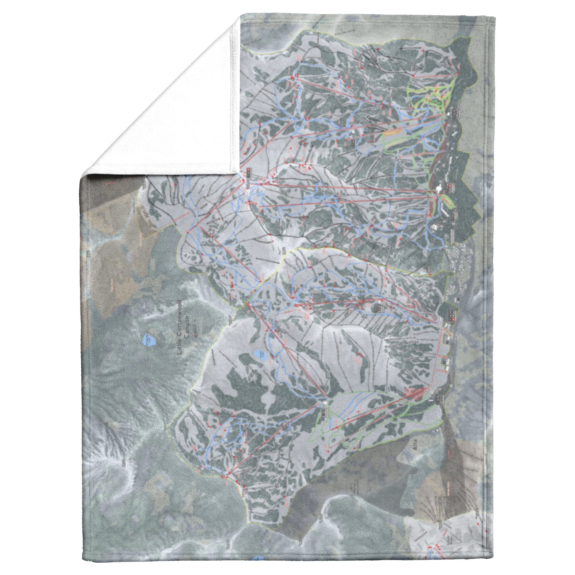 Little Cottonwood Canyon, Utah Ski Trail Map Fleece Blanket - Powderaddicts