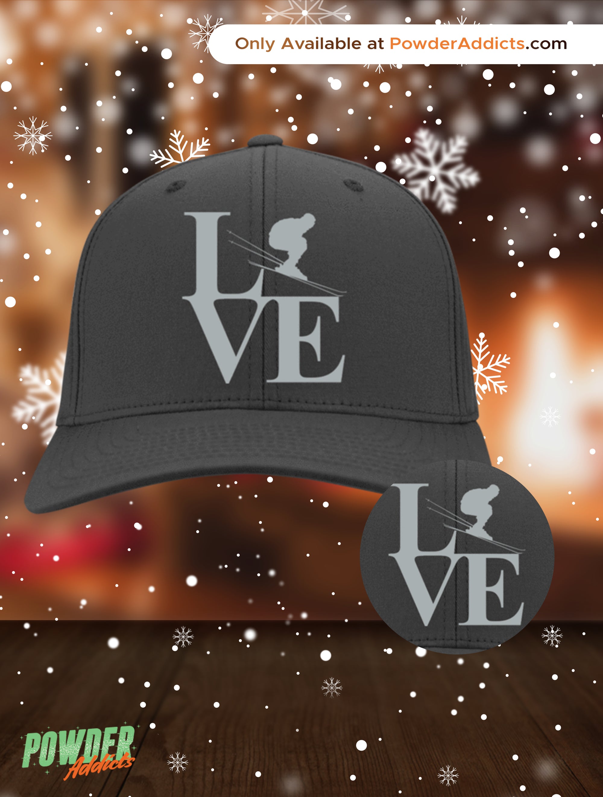 Love Ski Embroidered Silver Caps and Beanies - Powderaddicts