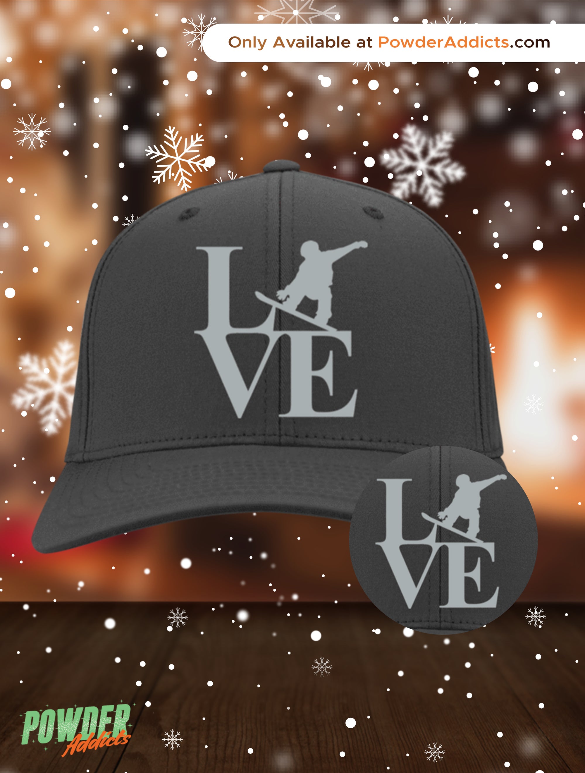 Love Snowboard Embroidered Silver Caps and Beanies - Powderaddicts