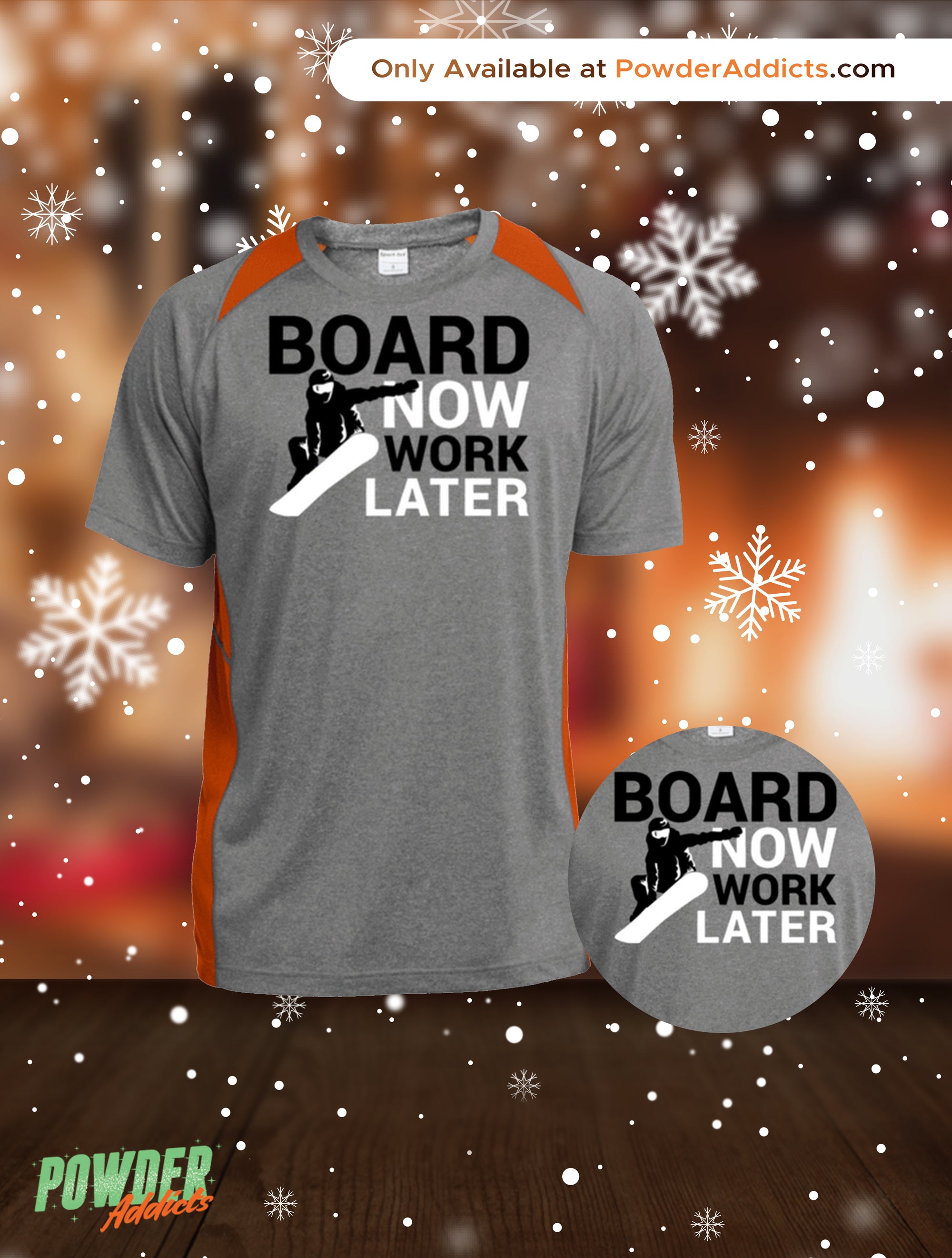Board Now Work Later Sport-Tek Heather Colorblock Poly T-Shirt - Powderaddicts