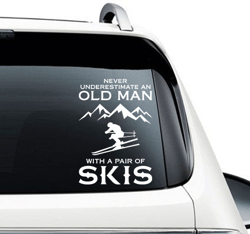 Never Underestimate An Old Man With A Pair Of Skis - Car Decal - Powderaddicts