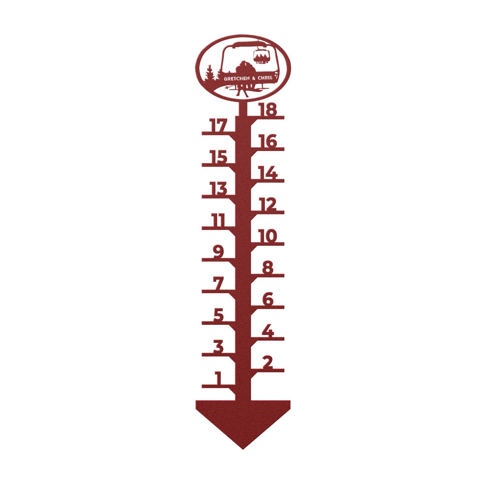 PERSONALIZED Chairlift Snow Gauge -  Skiing Dad, Snowboarding Mom- Made in the USA