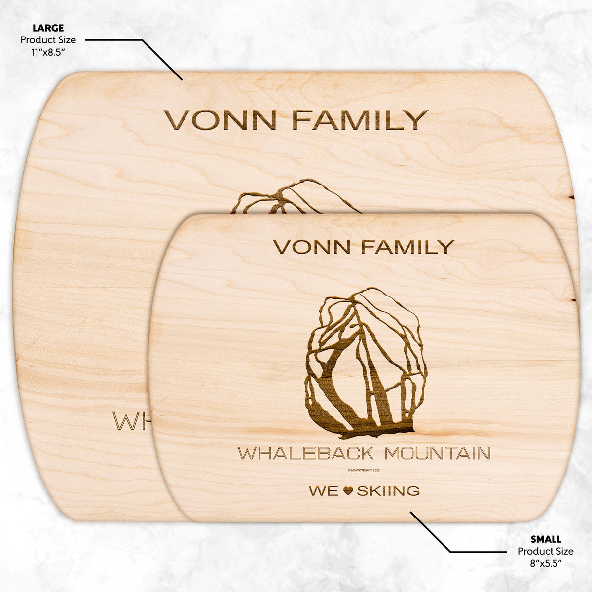 PERSONALIZED  Whaleback Mountain, New Hampshire SKI TRAIL MAP CUTTING BOARD
