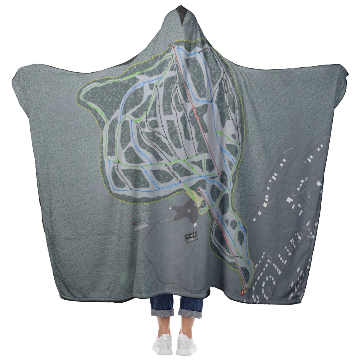 Pass Powderkeg, Alberta Ski Trail Map Hooded Blanket Powderaddicts