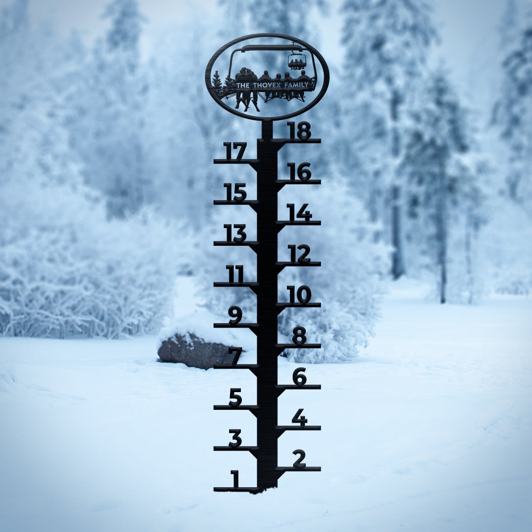 PERSONALIZED Chairlift Snow Gauge - Skiing Parents, 4 Skiing Children - Made in the USA