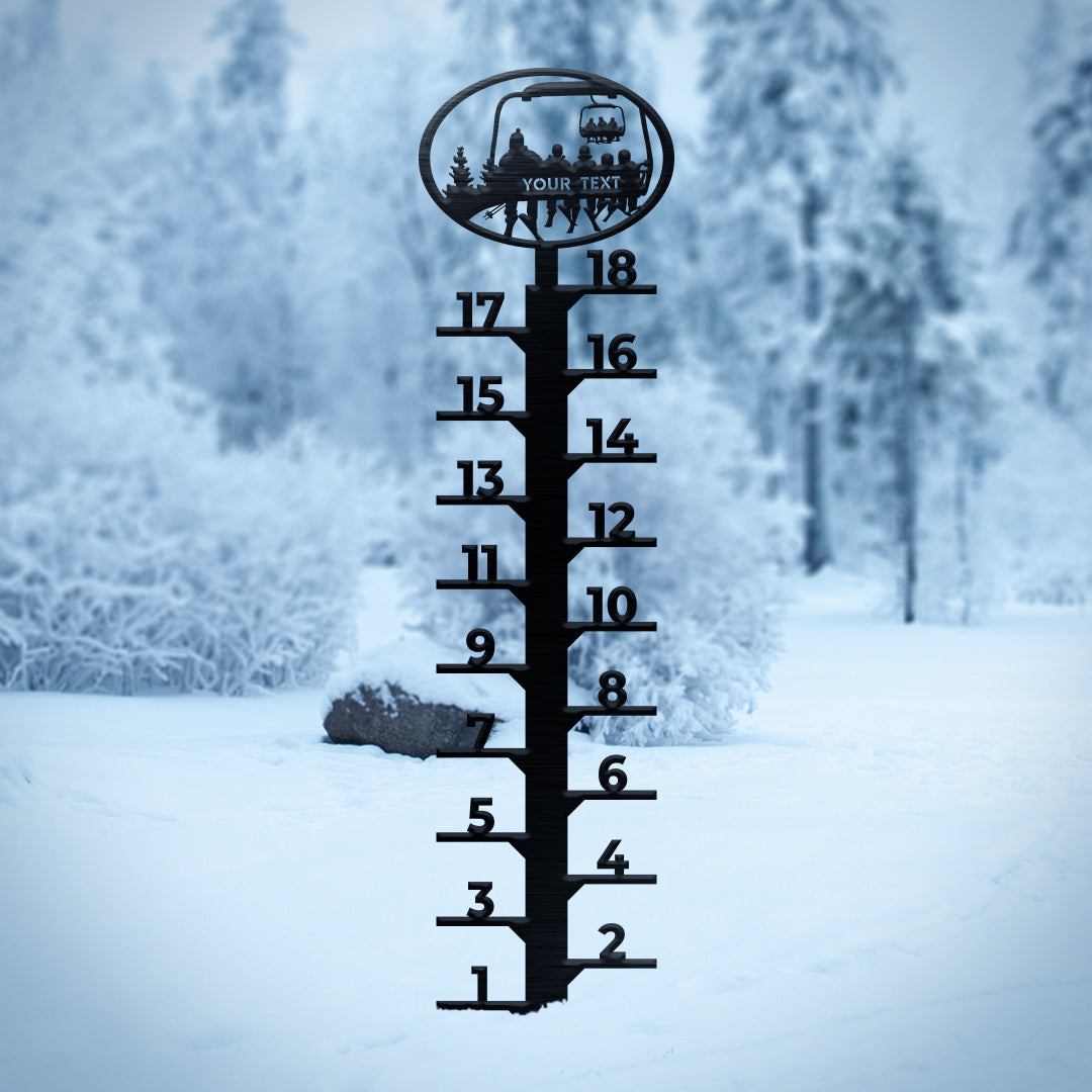 PERSONALIZED Chairlift Snow Gauge -  Skiing Mom And 4 Skiing Children - Made in the USA