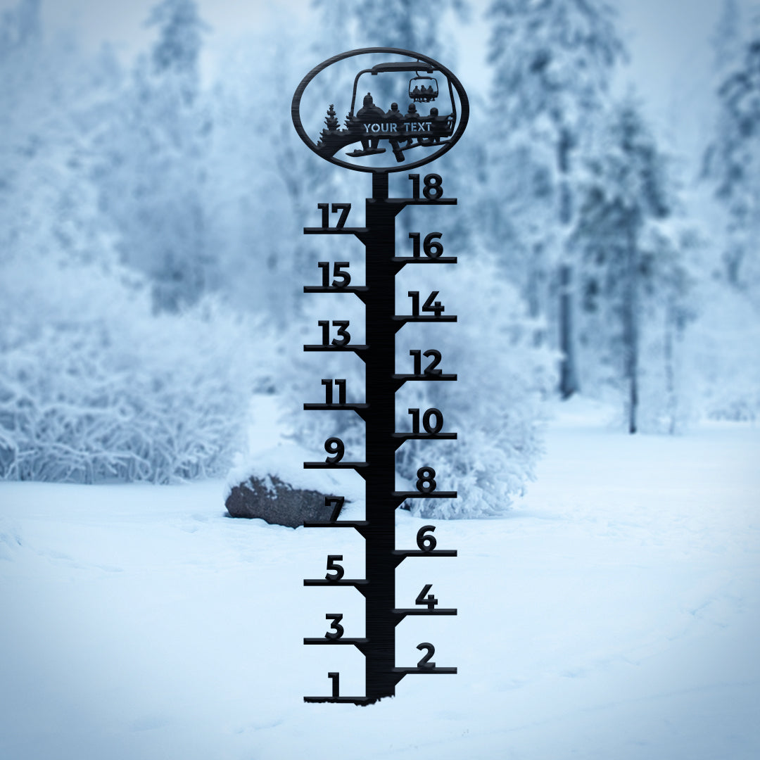 PERSONALIZED Chairlift Snow Gauge -  Snowboarding Mom And 3 Snowboarding Children - Made in the USA