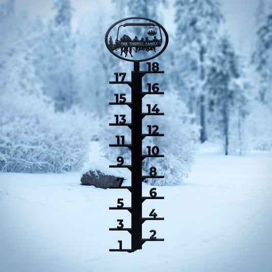 PERSONALIZED CHAIRLIFT SNOW GAUGE- 2 SKIING PARENTS AND 4 SKIING CHILDREN- MADE IN THE USA 🇺🇸 - Powderaddicts