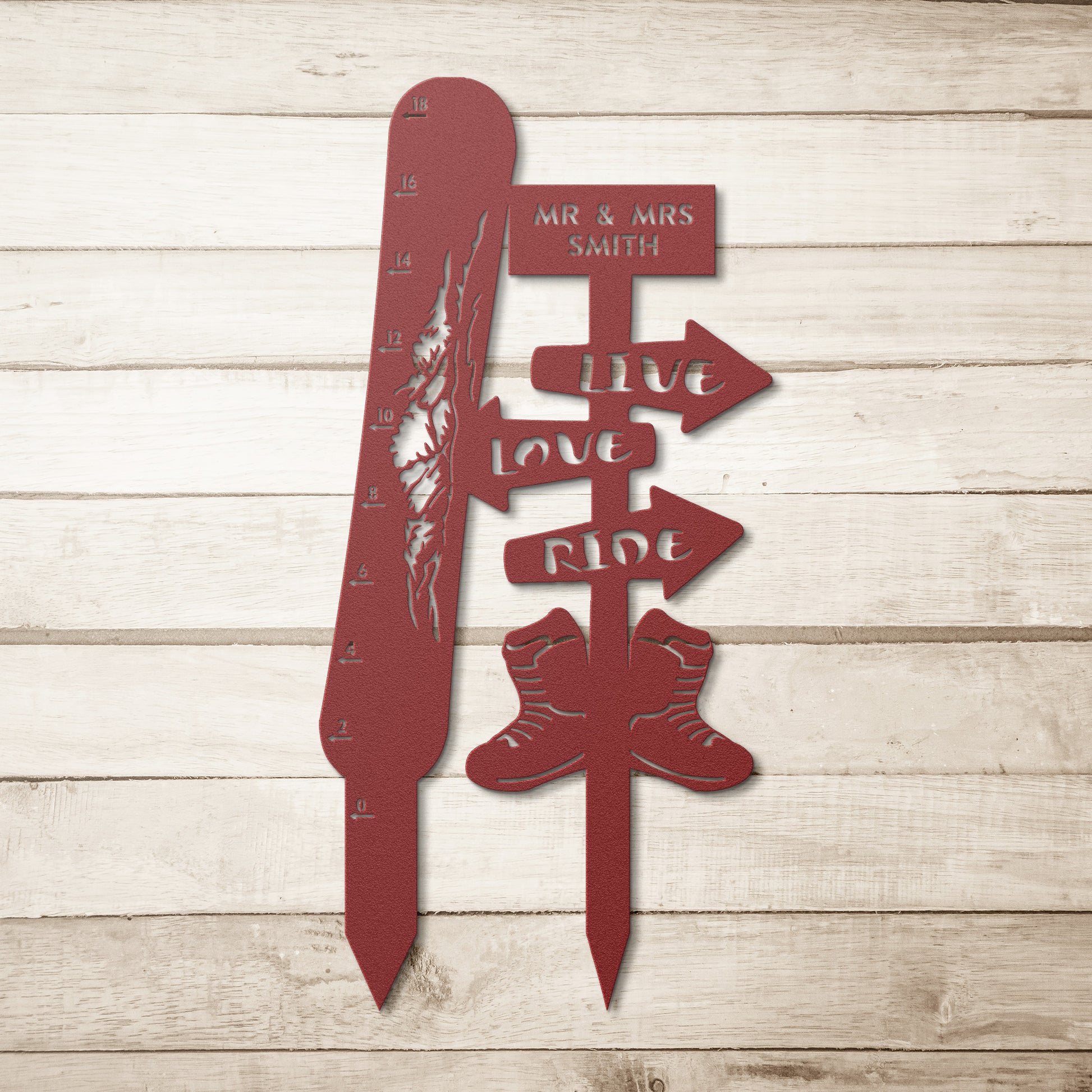 Personalized Metal Art Snow Gauge - Live Love Ride - Powderaddicts