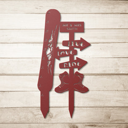 Personalized Metal Art Snow Gauge - Live Love Ride - Powderaddicts