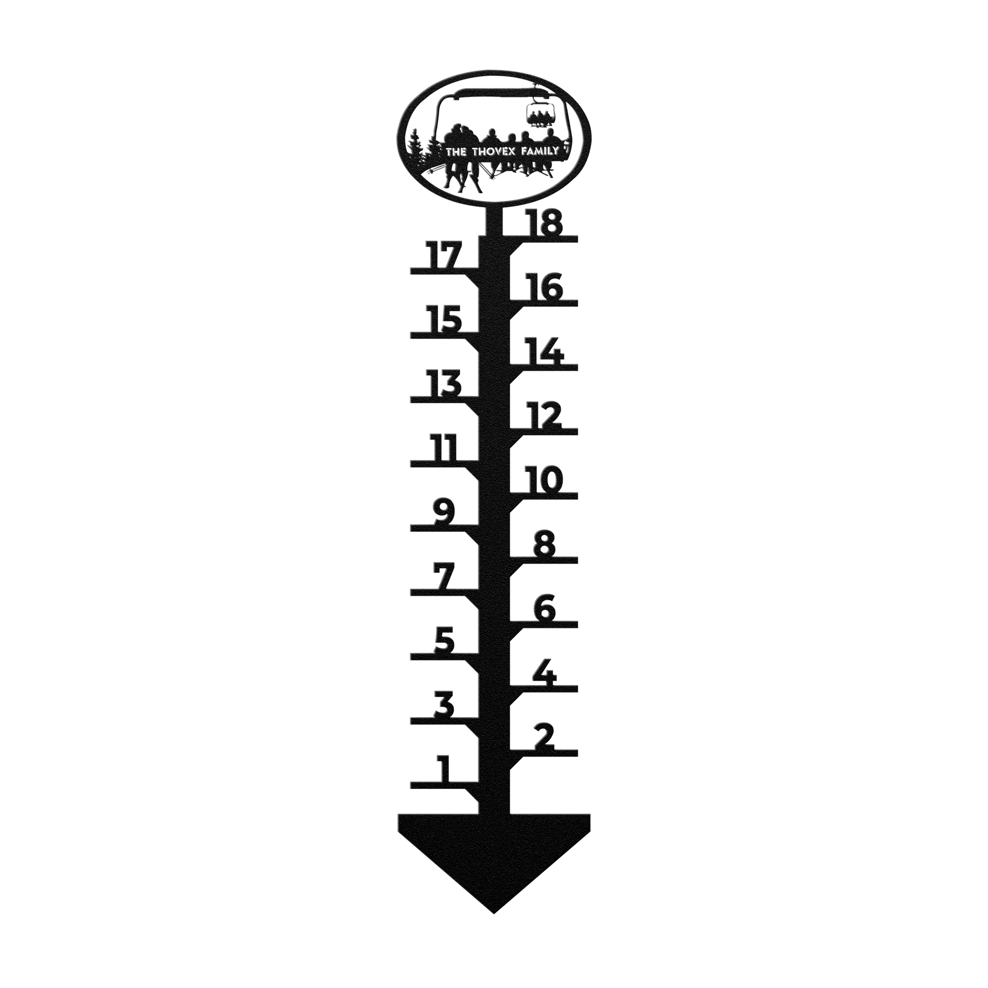 PERSONALIZED CHAIRLIFT SNOW GAUGE- 2 SKIING PARENTS AND 4 SKIING CHILDREN- MADE IN THE USA 🇺🇸 - Powderaddicts