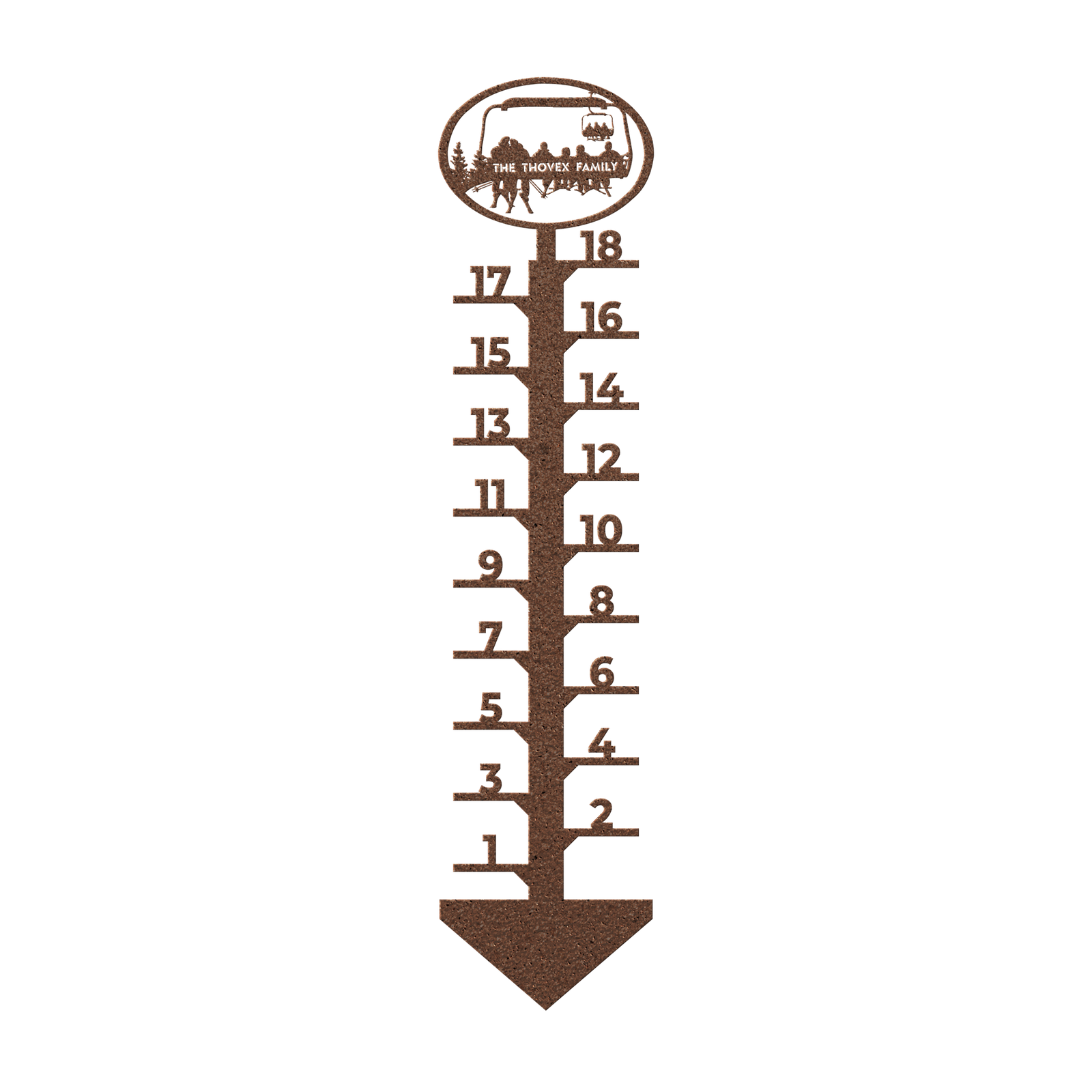 PERSONALIZED CHAIRLIFT SNOW GAUGE- 2 SKIING PARENTS AND 4 SKIING CHILDREN- MADE IN THE USA 🇺🇸