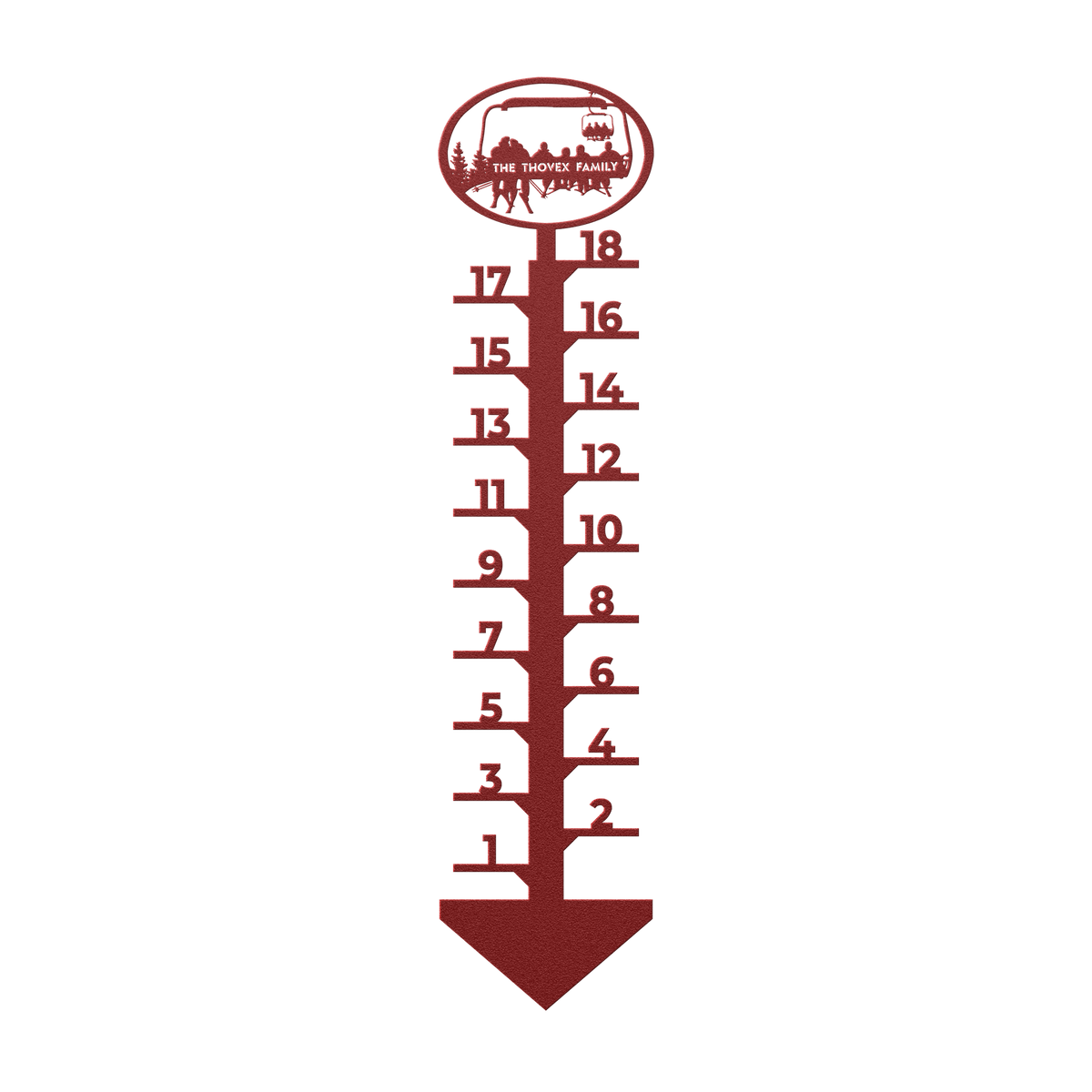 PERSONALIZED CHAIRLIFT SNOW GAUGE- 2 SKIING PARENTS AND 4 SKIING CHILDREN- MADE IN THE USA 🇺🇸