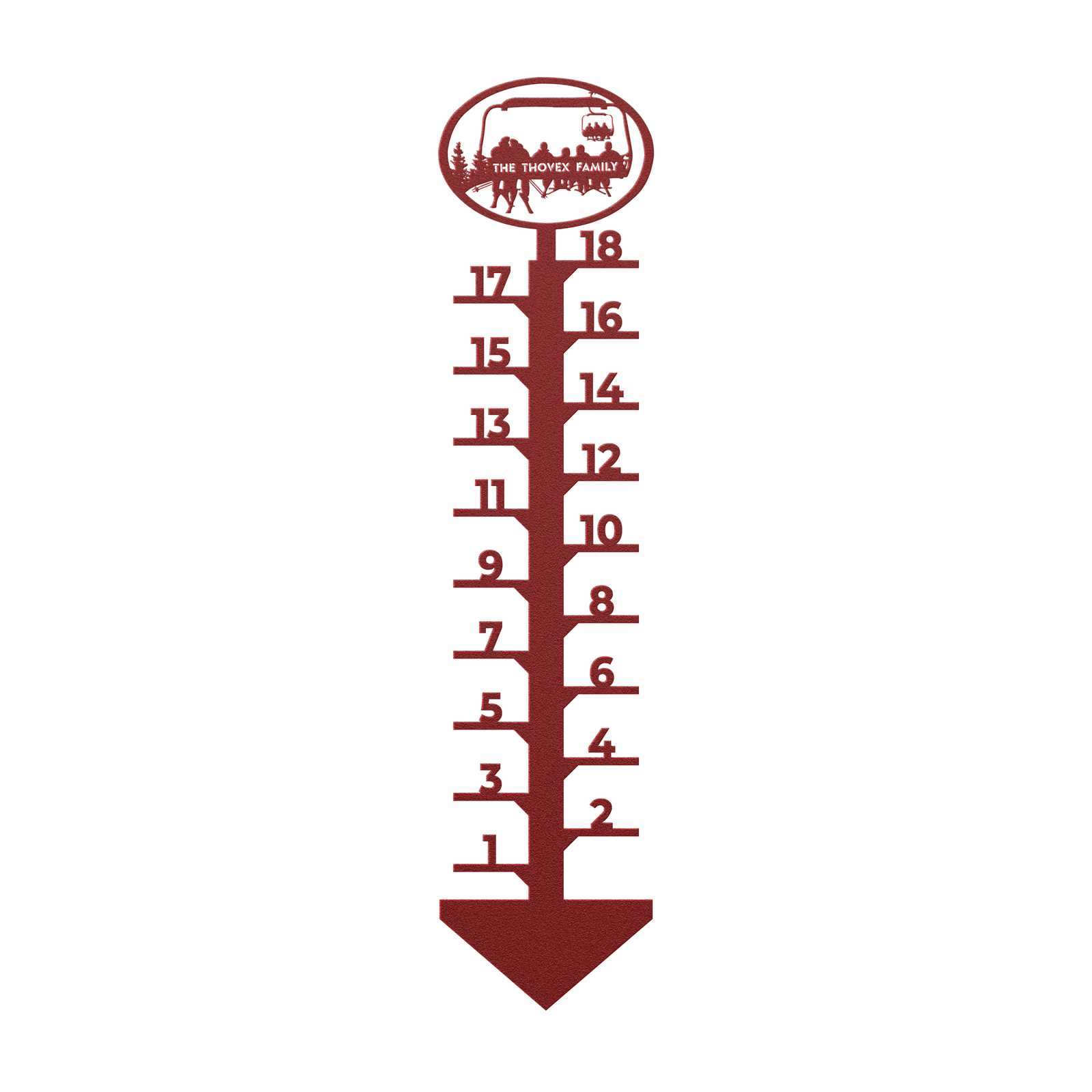 PERSONALIZED CHAIRLIFT SNOW GAUGE- 2 SKIING PARENTS AND 4 SKIING CHILDREN- MADE IN THE USA 🇺🇸