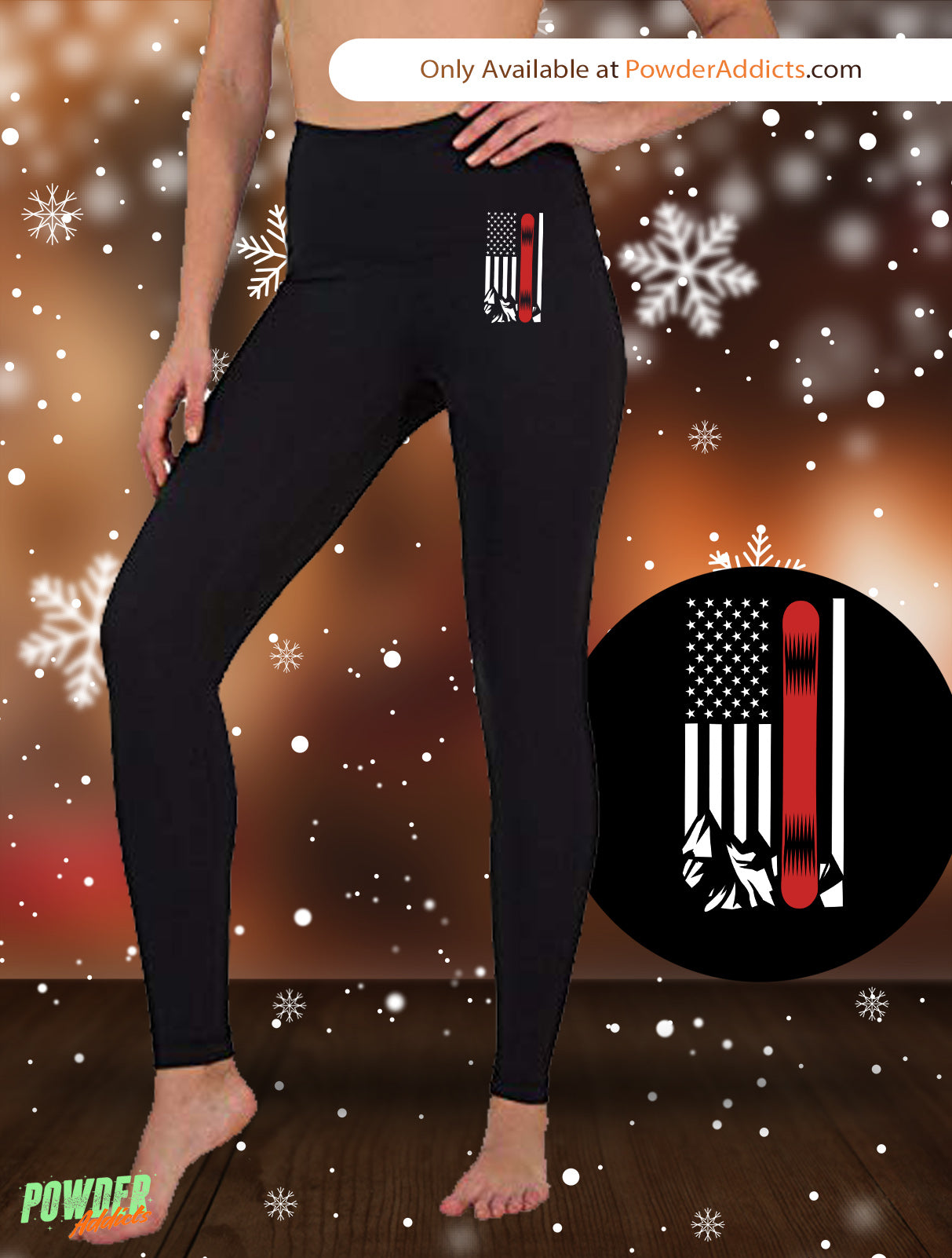 USA Snowboard Flag Thin Red Line Women's Embroidered Leggings - Powderaddicts