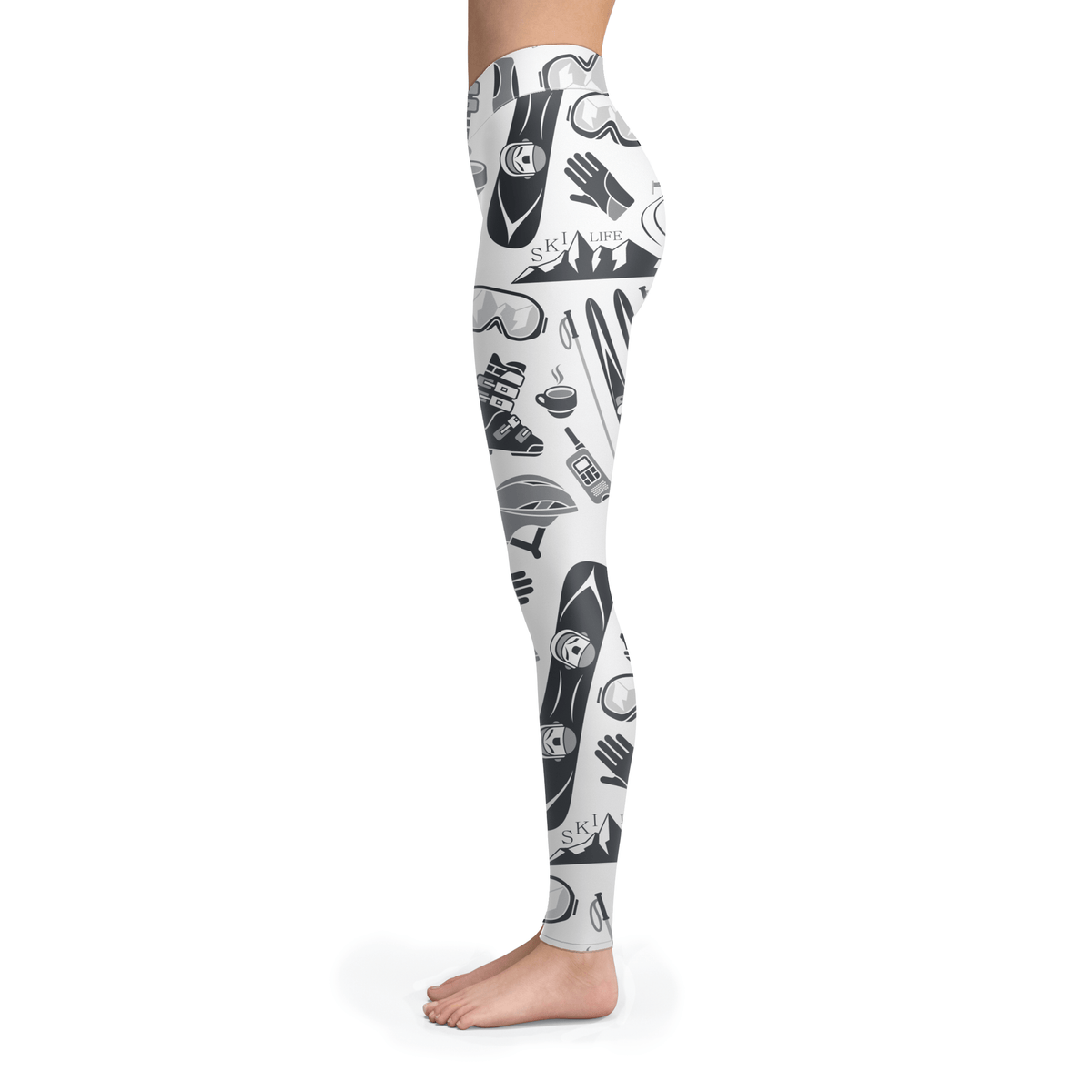 Ski and Snowboard White Patterns Leggings - Powderaddicts