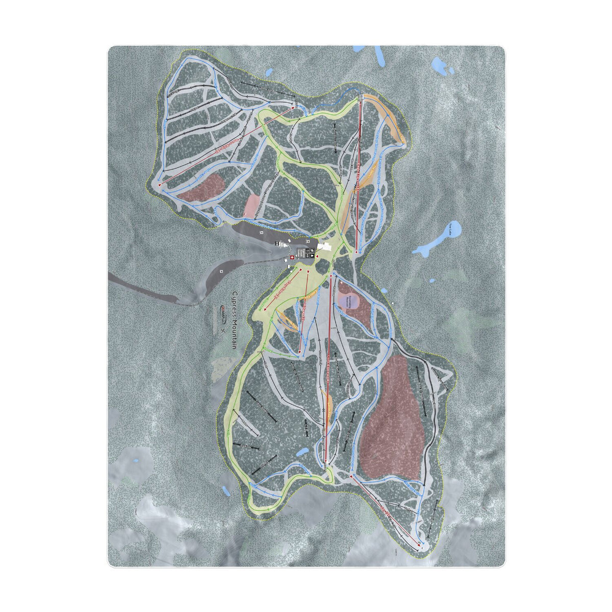 Cypress Mountain, British Columbia Ski Resort Map Printed Beach Towel - Powderaddicts