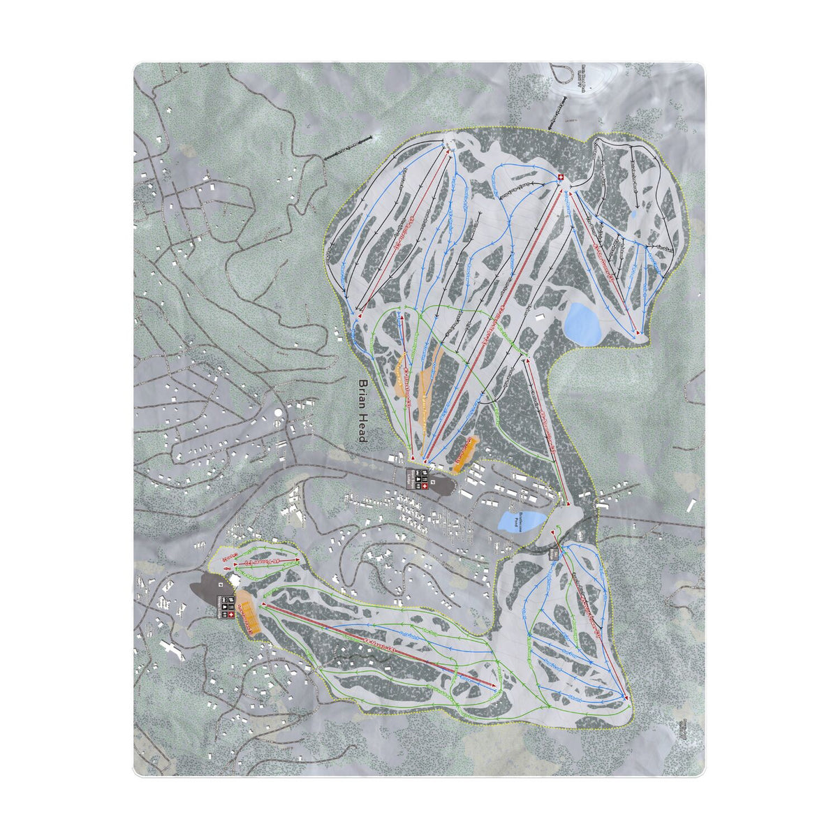 Brian Head, Utah Ski Resort Map Printed Beach Towel - Powderaddicts