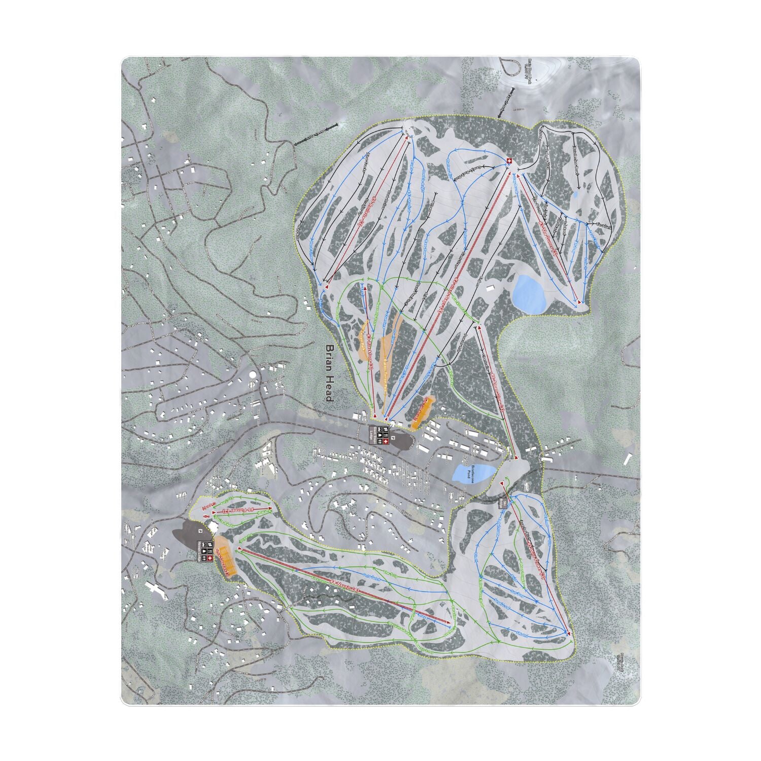 Brian Head, Utah Ski Resort Map Printed Beach Towel - Powderaddicts