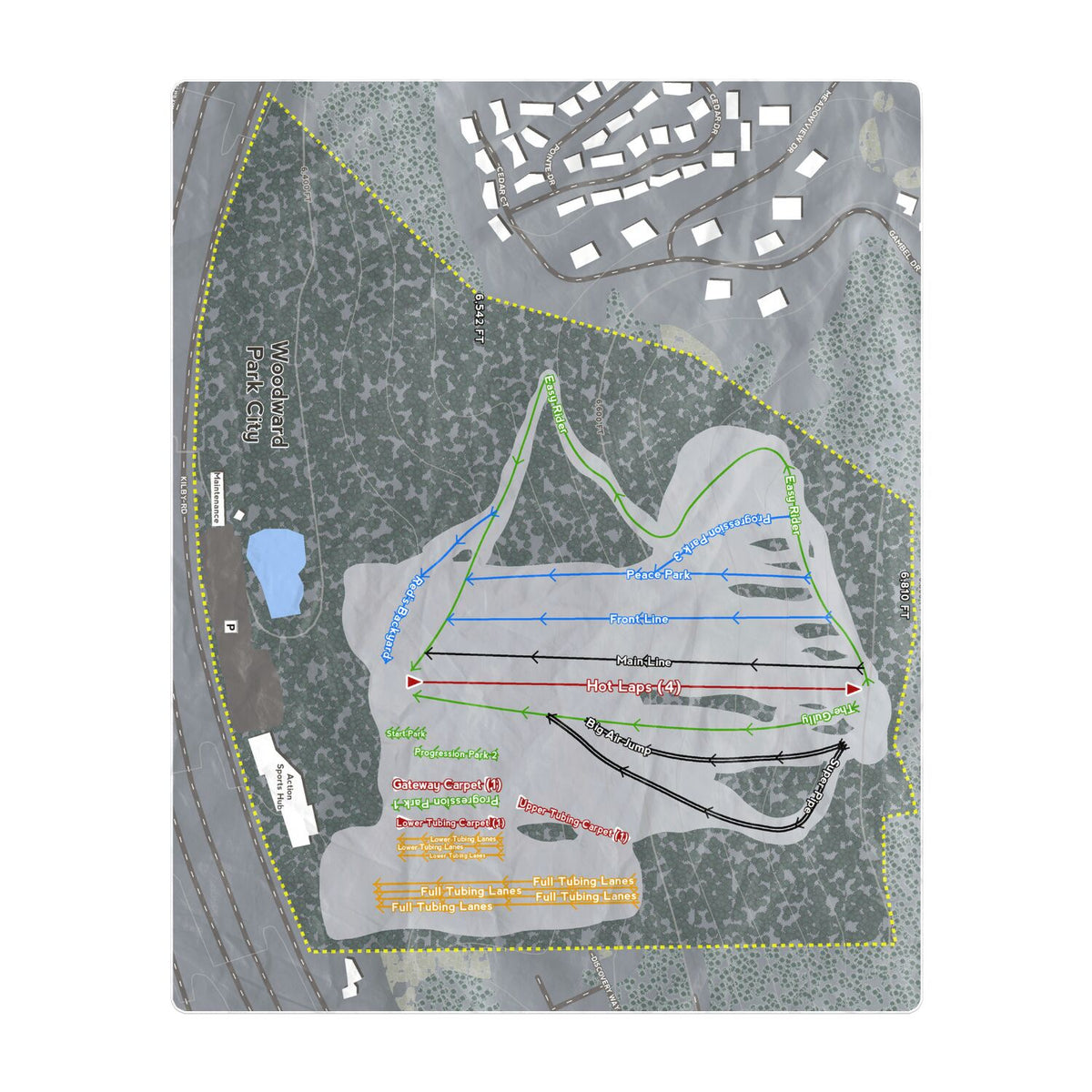 Woodward Park City, Utah Ski Resort Map Printed Beach Towel - Powderaddicts