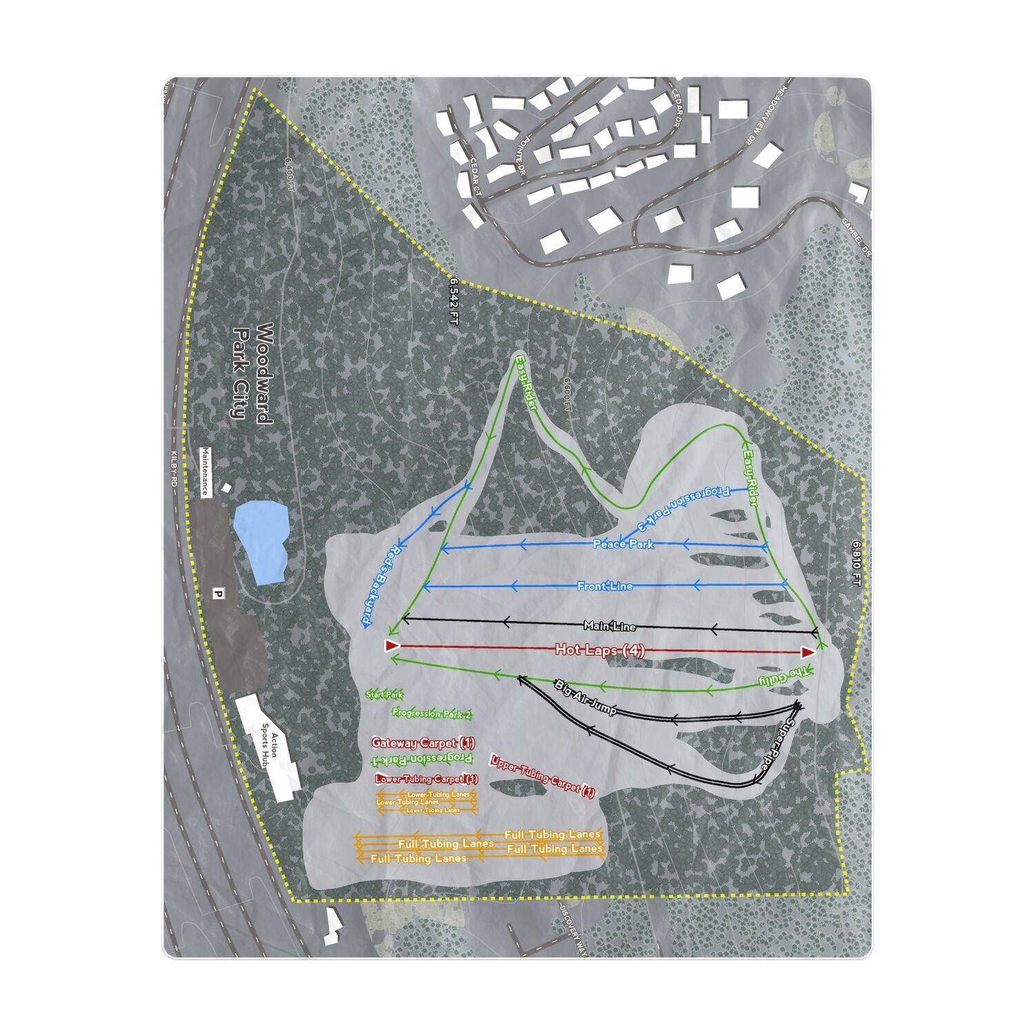 Woodward Park City, Utah Ski Resort Map Printed Beach Towel - Powderaddicts