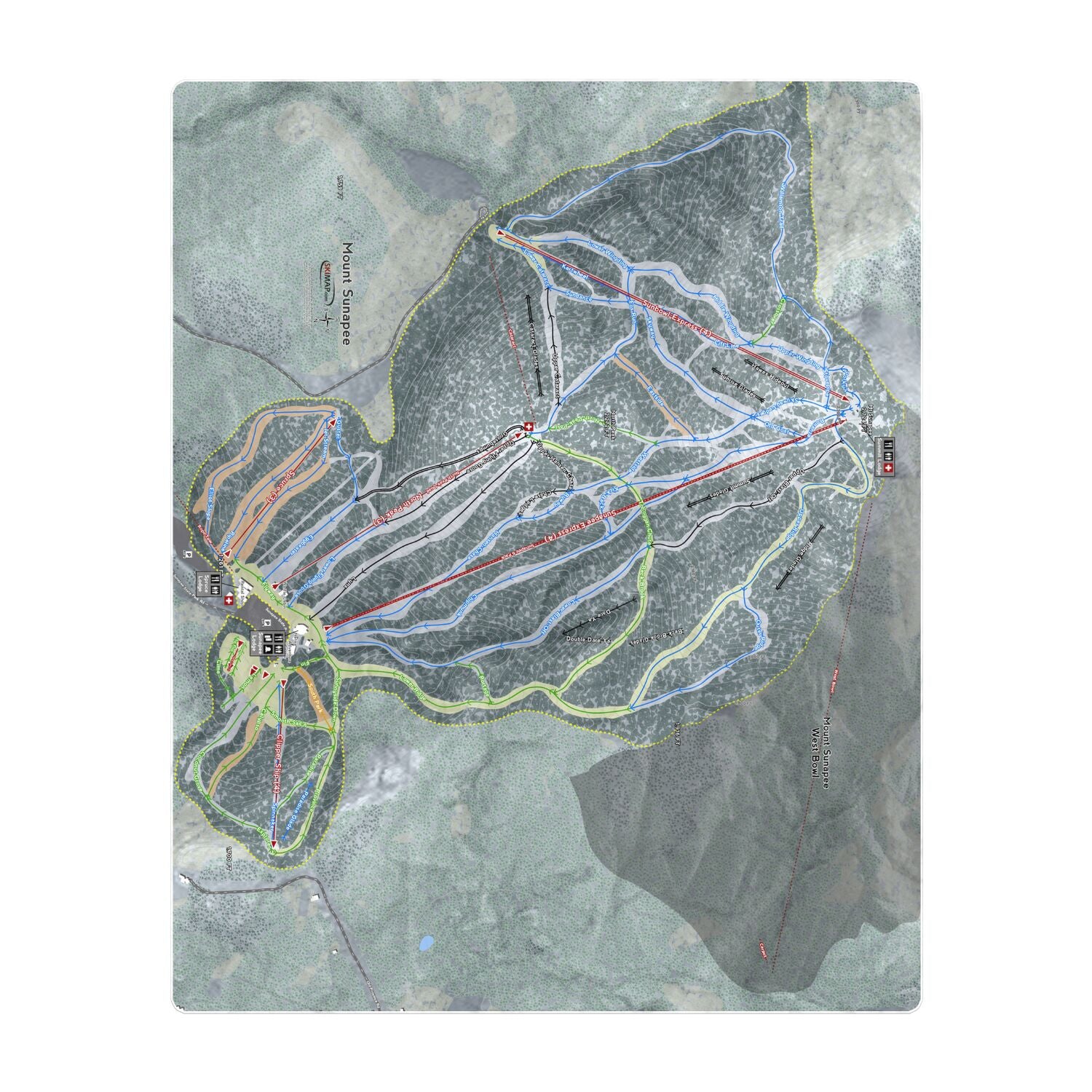Mount Sunapee, New Hampshire Ski Resort Map Printed Beach Towel