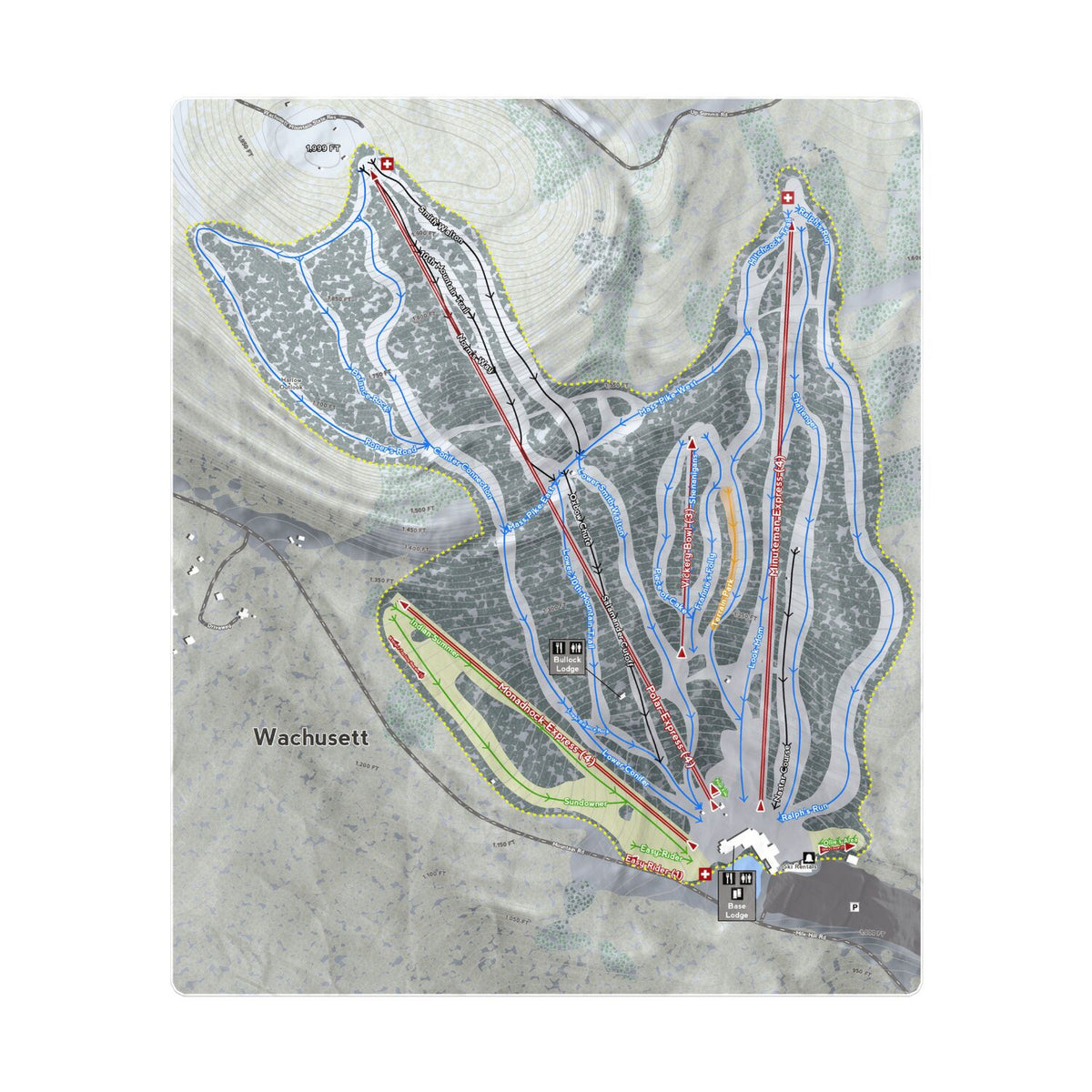 Wachusett, Massachusetts Ski Resort Map Printed Beach Towel