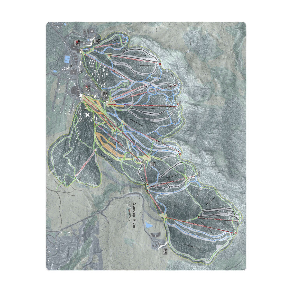 Sunday River, Maine Ski Resort Map Printed Beach Towel - Powderaddicts