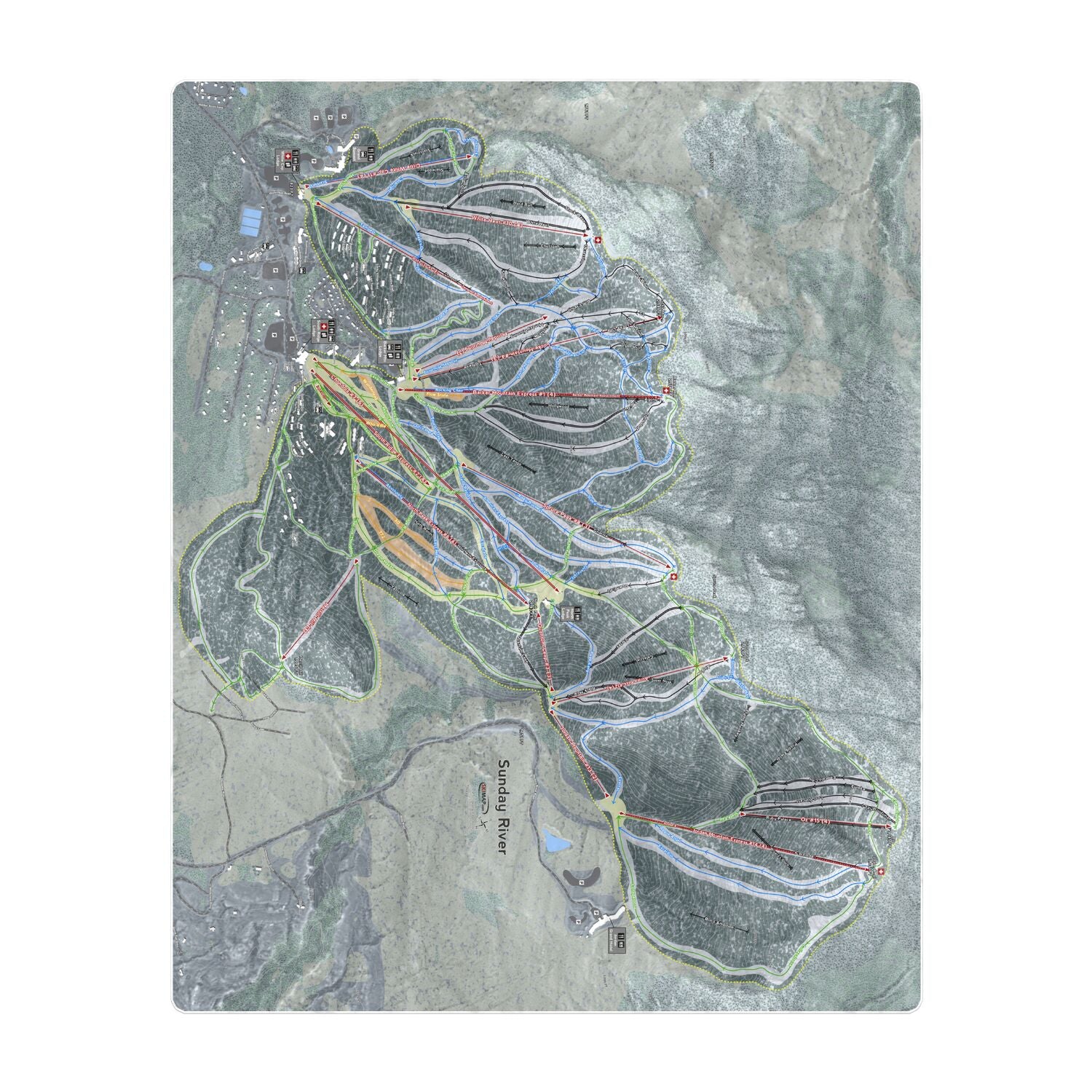 Sunday River, Maine Ski Resort Map Printed Beach Towel - Powderaddicts