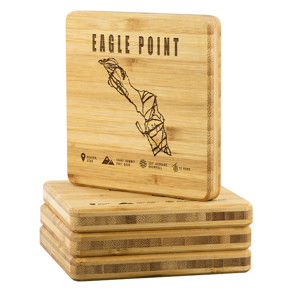 Eagle Point,Utah Ski Trail Map Bamboo Coaster - Powderaddicts