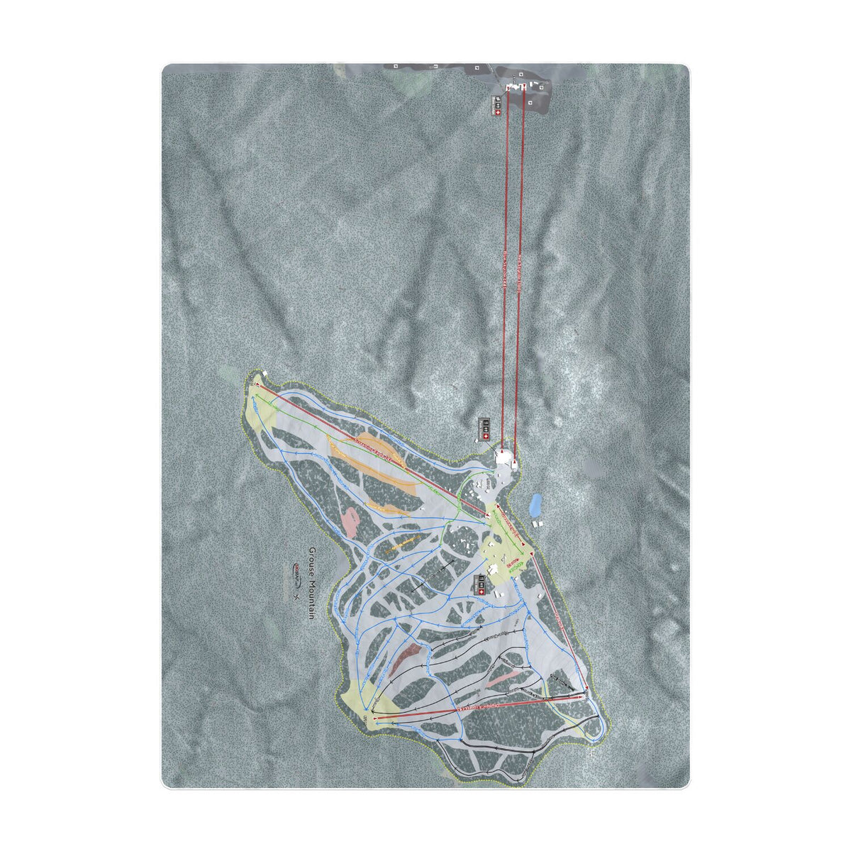 Grouse Mountain, British Columbia Ski Resort Map Printed Beach Towel - Powderaddicts