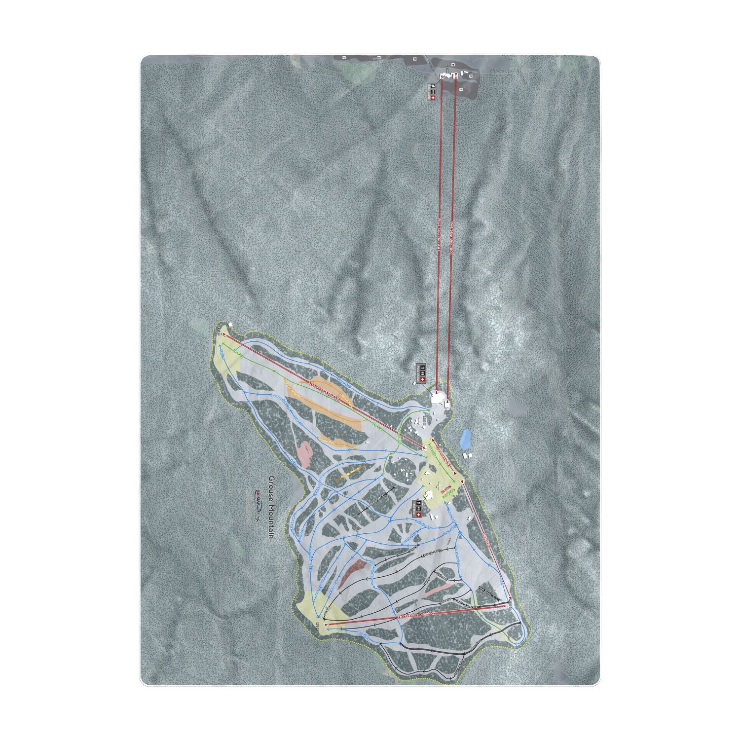 Grouse Mountain, British Columbia Ski Resort Map Printed Beach Towel - Powderaddicts