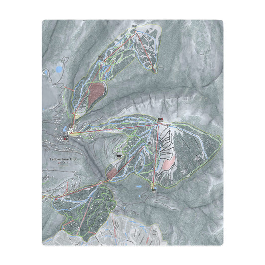 Yellowstone Club, Montana Ski Resort Map Printed Beach Towel - Powderaddicts