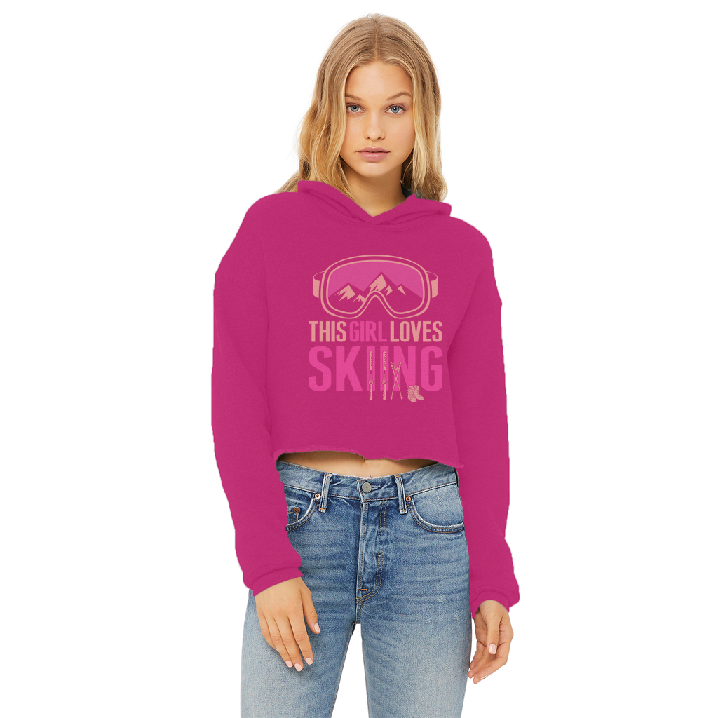 This Girl Loves Skiing Ladies Cropped Raw Edge Hoodie - Powderaddicts