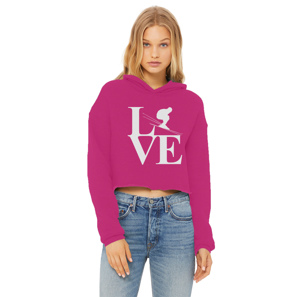 Love Skiing Ladies Cropped Raw Edge Hoodie - Powderaddicts