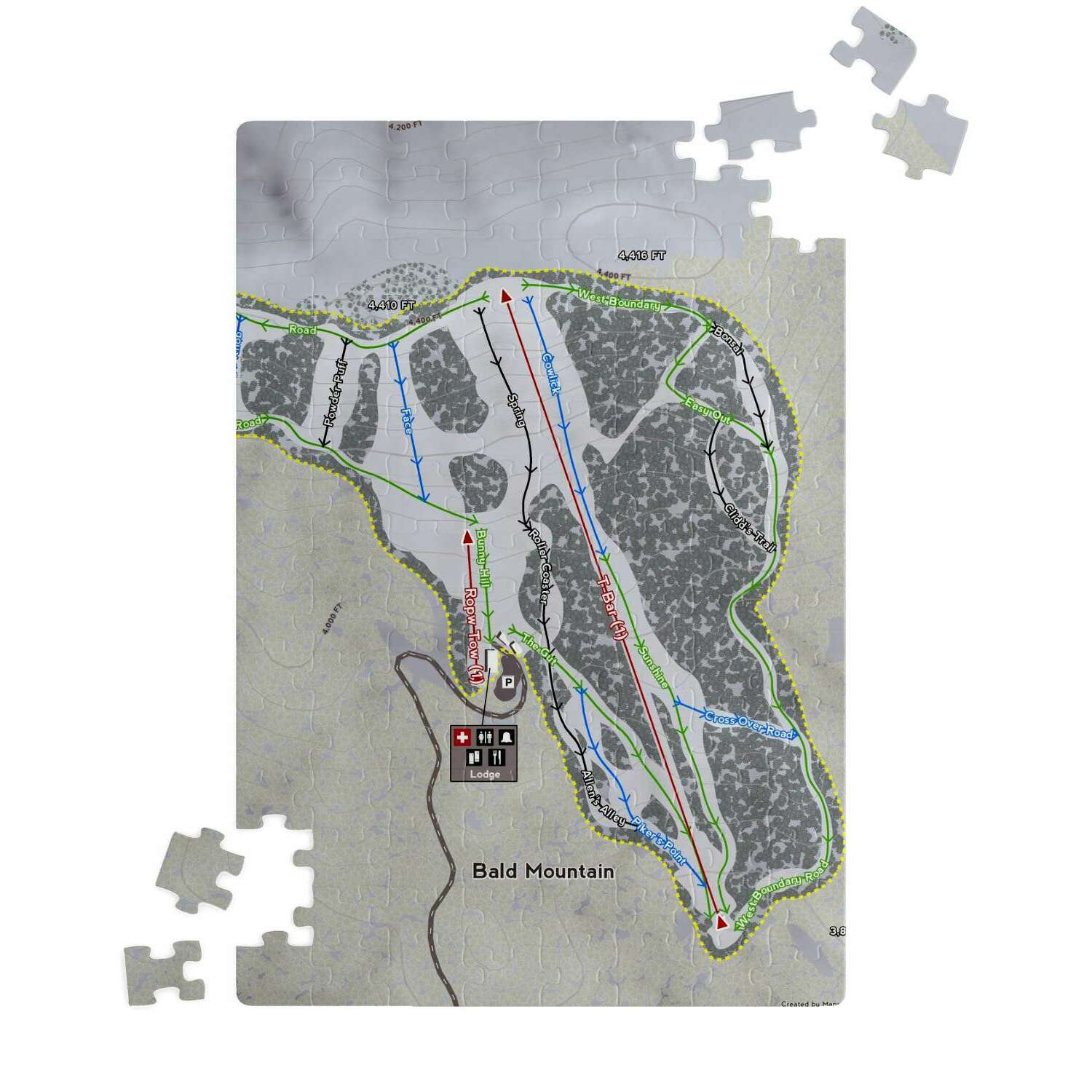 Bald Mountain, Idaho Ski Trail Map Puzzle - Powderaddicts